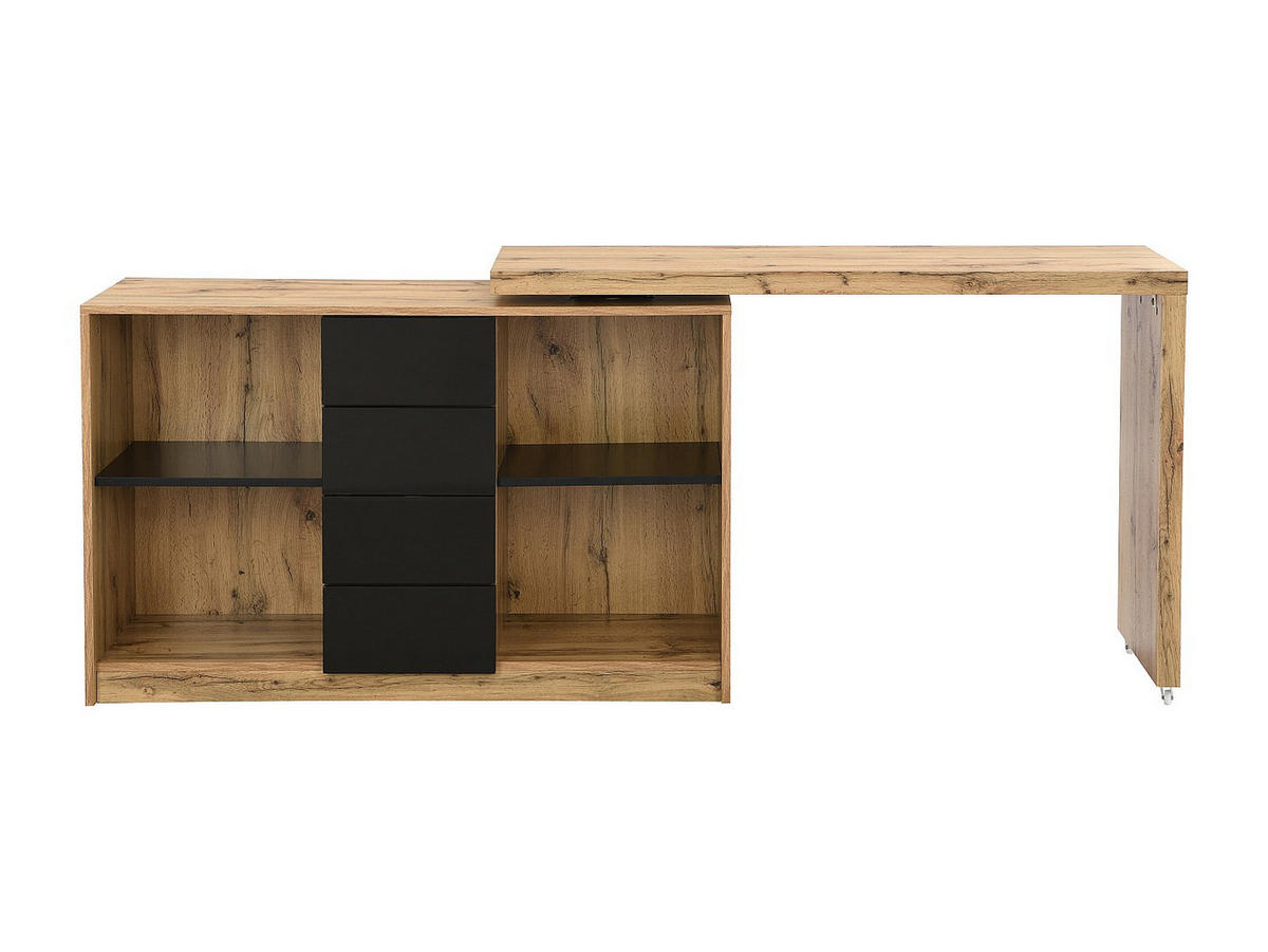 AUSZIEHBARER Schreibtisch mit 360° drehbarer Platte - MDF - Holzfarben & Schwarz - PAVELO - Schwarz, Holz (42/190/76.5cm) - Vente-Unique