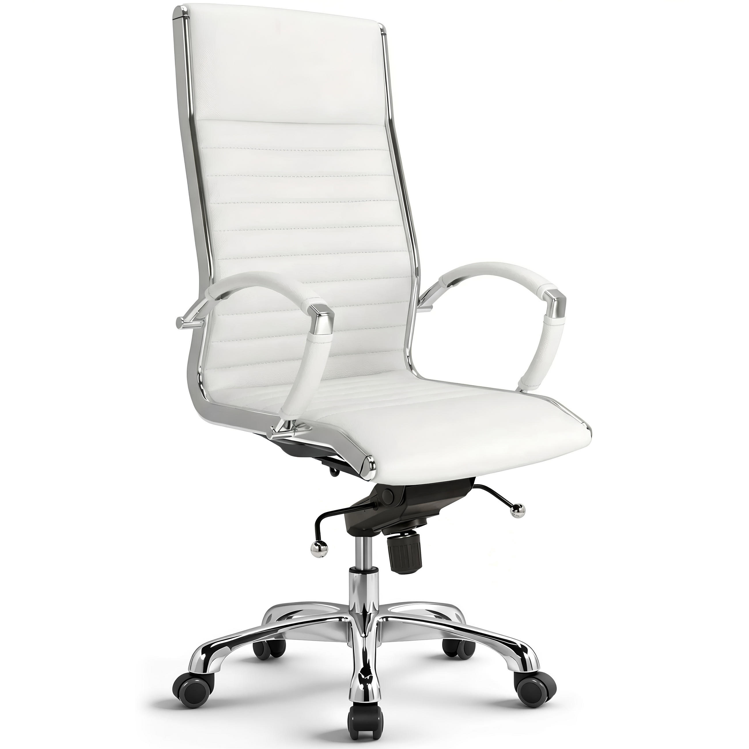 BÜROSTUHL Montreal Echtleder Weiss – ergonomisch, 150 kg belastbar, Sitzhöhe 52-64cm - Weiß, Leder/Metall (60/121/60cm) - Versee