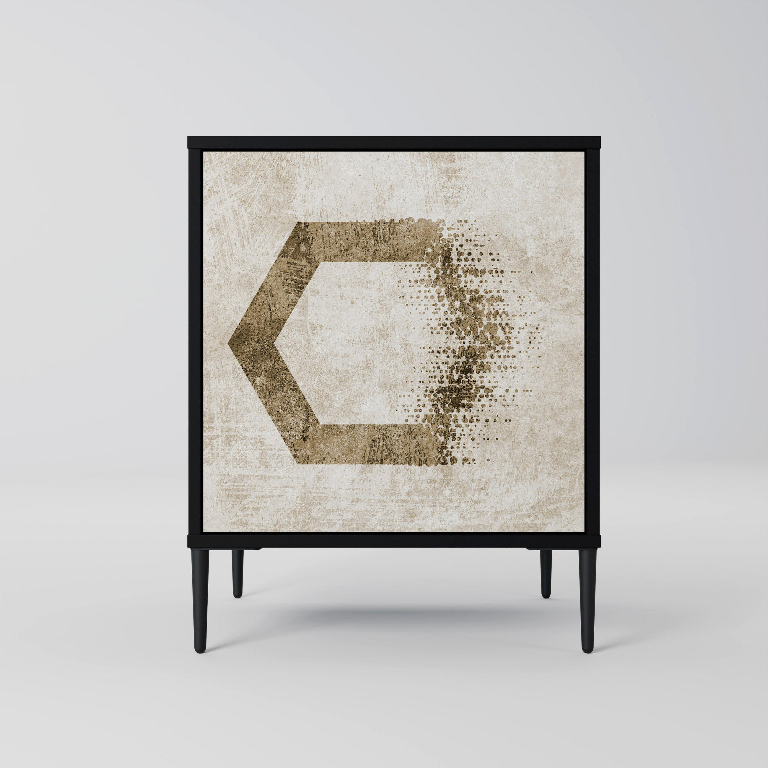 SIDEBOARD HEXAGONAL SHAPES, Schwarz, 57,5x42x72,5 cm, Schwarze Metallfüße - Multicolor/Schwarz, Holzwerkstoff/Metall (57.5/72.5/42cm) - SpaceRebels