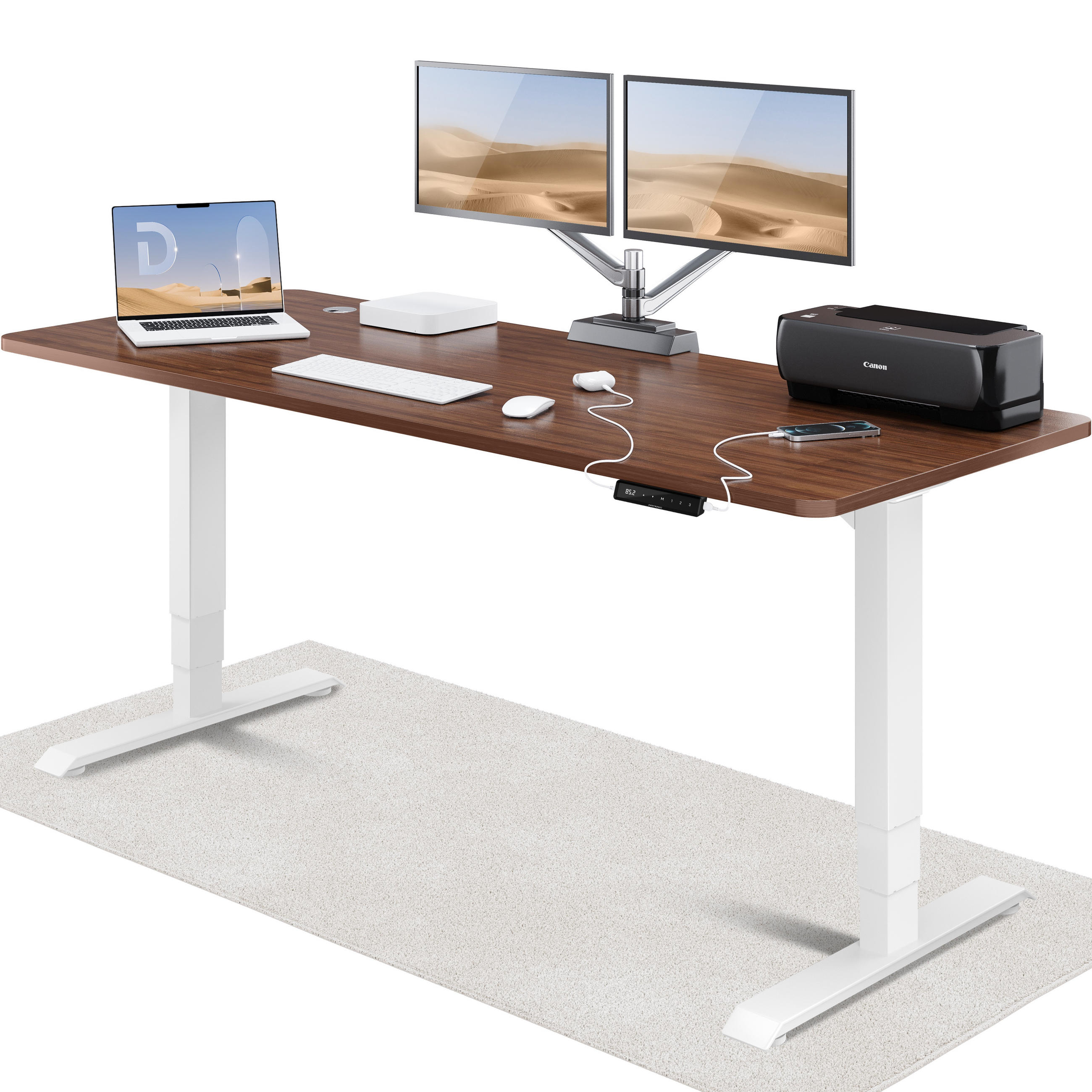 SCHREIBTISCH Elektrisch Höhenverstellbarer HomePro 200x80cm Weiß/Walnuss mit Memory-Funktion, Anti-Kollisions Technologie - Walnussfarben/Weiß, Holzwerkstoff (80/200/62cm) - Desktronic