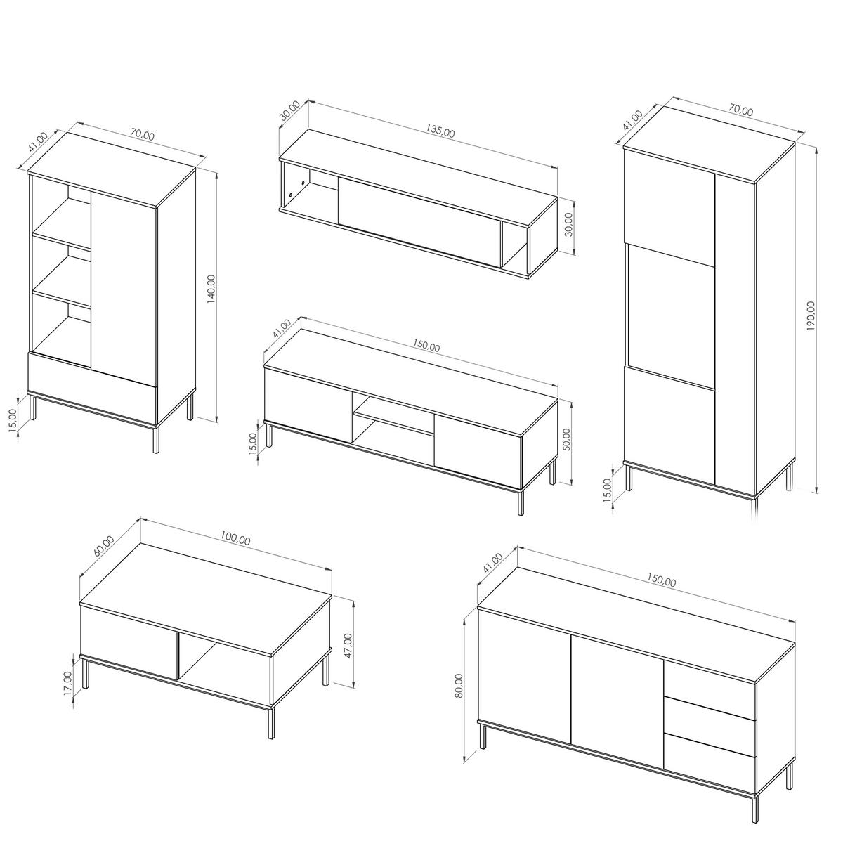 WOHNWAND Queba 2 Hikora 440/190/60 cm Stilvolles Design Modern - Hellbraun, Holzwerkstoff/Kunststoff (440/190/60cm) - AX Living