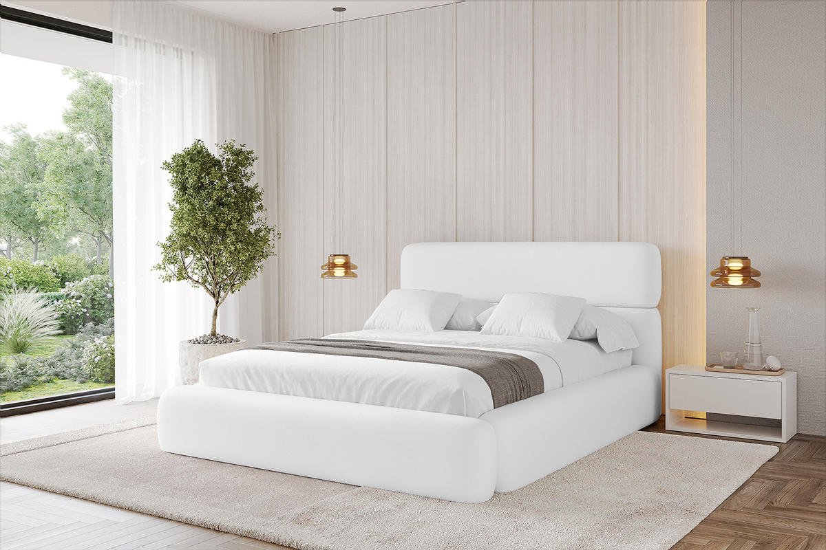 POLSTERBETT mit Bettkasten und Lattenrost, Boxbett ohne Matratze - ENORA 180x200 Weiß Kunstleder - Weiß Hochglanz, Holzwerkstoff/Textil (180/200cm) - ALTDECOR