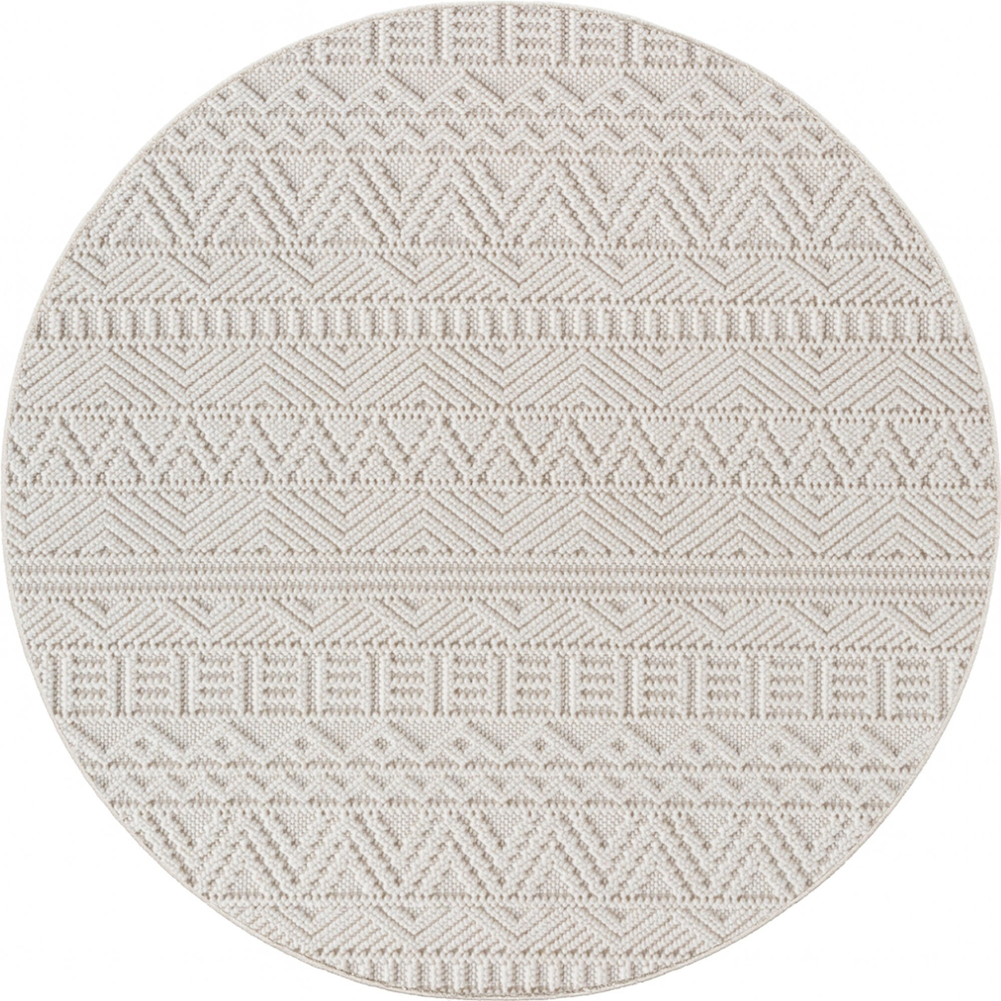 TEPPICH Flachgewebe LANGAU in Creme, mit Ethno-Streifen, Ø 200 cm - Creme, Textil (200/200cm) - KADIMA DESIGN