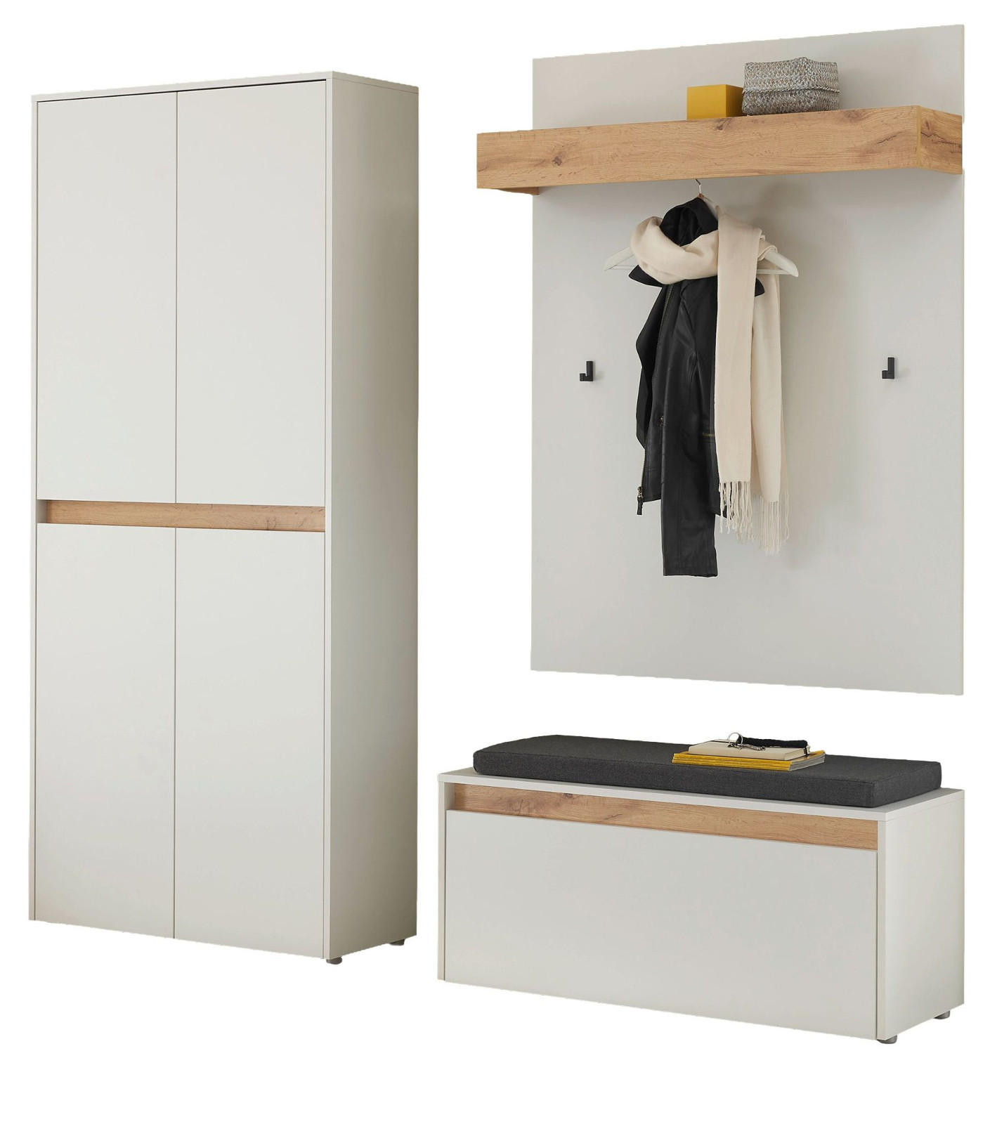 Furn.Design Garderoben-Set Weiß, Eiche Wotan 195x200x40 cm