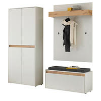 GARDEROBEN-SET weiß matt, Eiche Wotan 195 cm 4-teilig, Garderobenkombination mit viel Stauraum - Eiche Wotan/Schwarz, Holzwerkstoff/Kunststoff (195/200/40cm) - Furn.Design