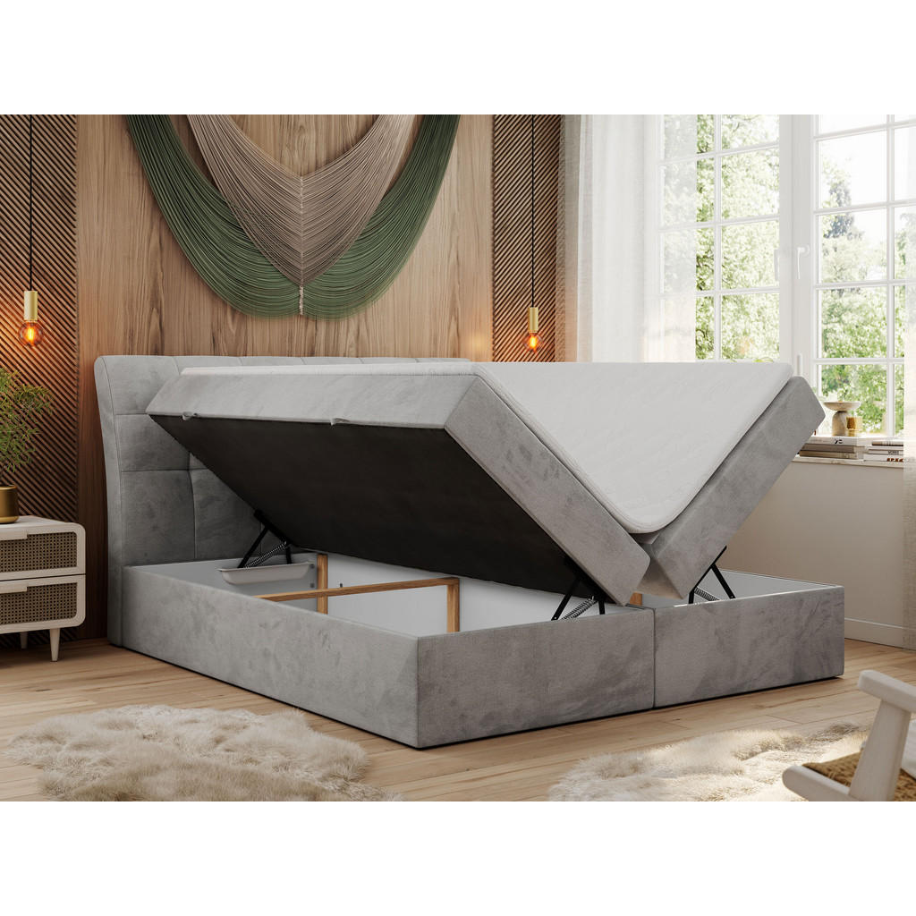 Thumbnail - MKS Boxbett, Hellgrau, Textil, 2-Sitzer, H4, Rechteckig, 160x200 cm, Schlafzimmer, Betten, Boxspringbetten
