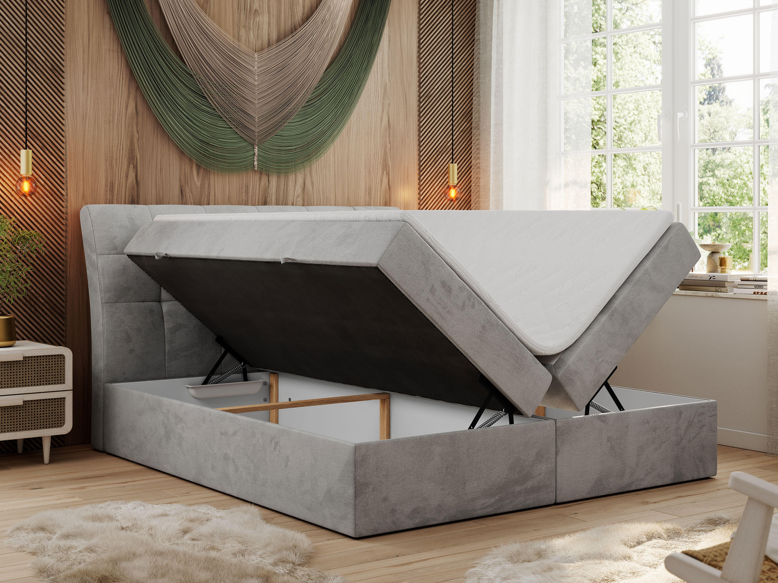 Thumbnail - MKS Boxbett, Hellgrau, Textil, 2-Sitzer, H3, Rechteckig, 180x200 cm, Schlafzimmer, Betten, Boxspringbetten