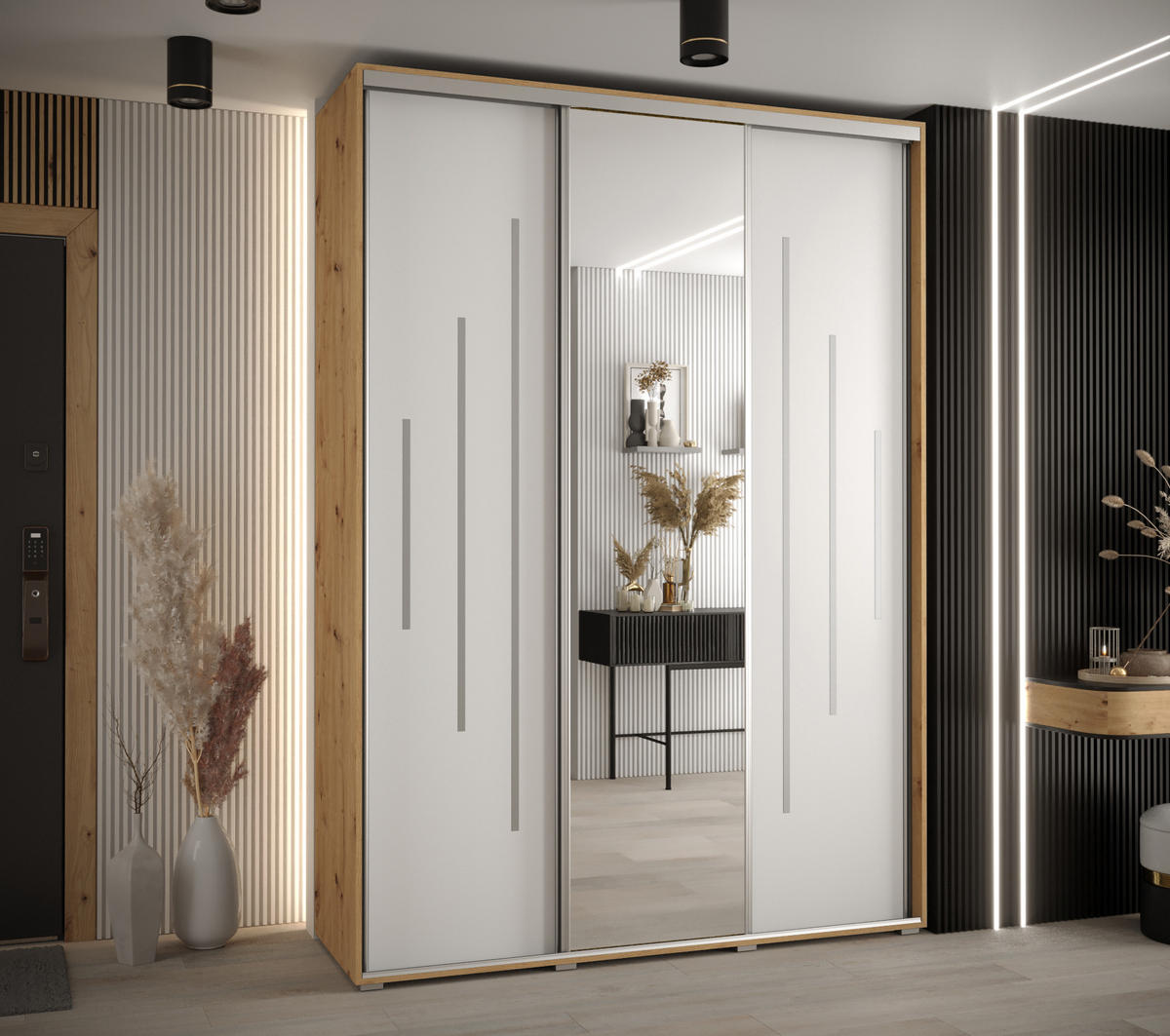 SCHWEBETÜRENSCHRANK 235,2/180/60 3-türig - Silberfarben/Weiß, Holz/Metall (180/235/60cm) - Abiks Möbel