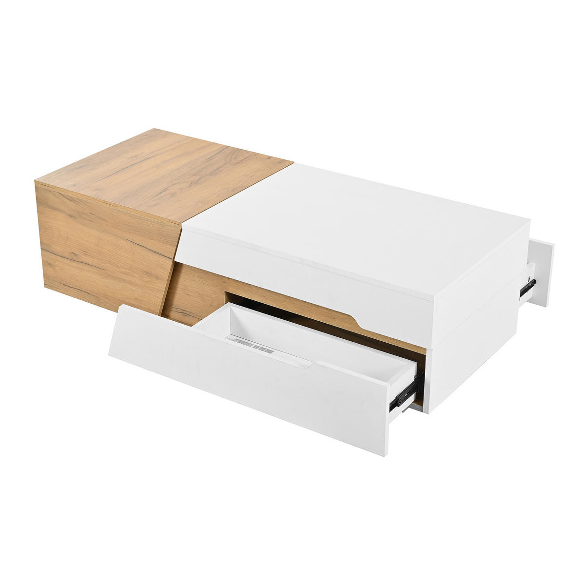 COUCHTISCH aus MDF mit verschiebbarem Stauraum und 2 Schubladen, 120/50/37,5 cm, weiß und natur - Weiß, Holzwerkstoff (120/50/37.5cm) - Redom