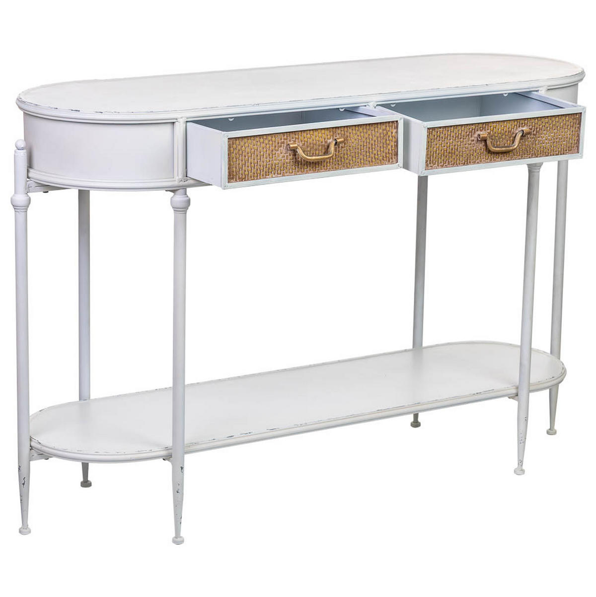 EMPFANGSTISCH mit 2 Schubladen und 1 Metallablage, Weiß 125x41x81h cm - Schwarz, Metall (41/125/81cm) - Wanderlust