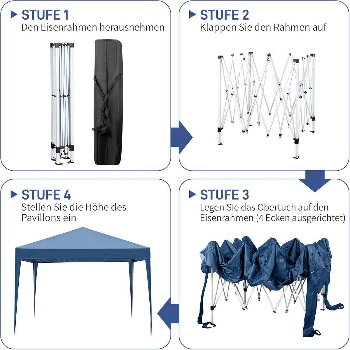 FALTPAVILLON 3 x 3 m Blau Wasserdicht UV-Schutz 50+ - Blau, Textil (300/268/300cm)