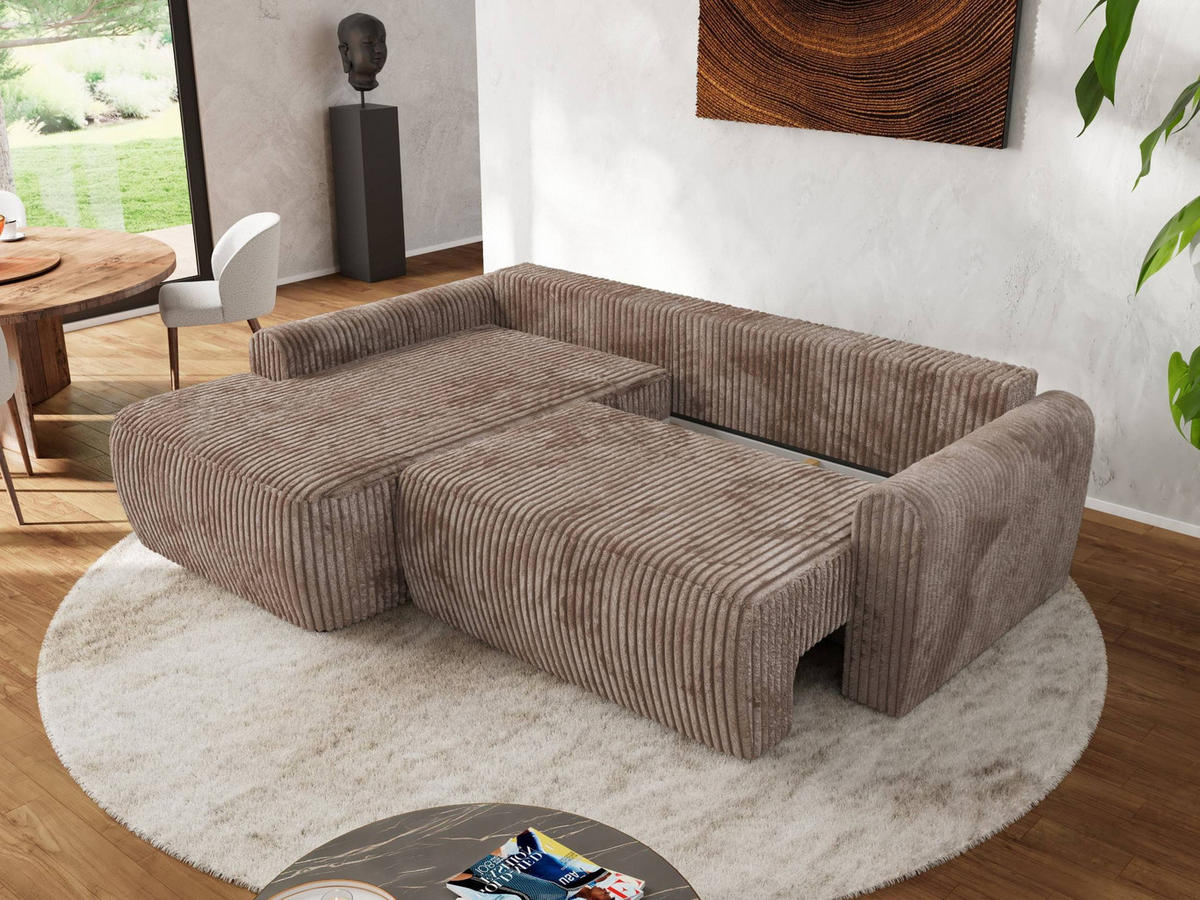 ECKSCHLAFSOFA CUBO L Braun Cord - links - Schwarz/Braun, Kunststoff/Textil (273/187cm) - MKS