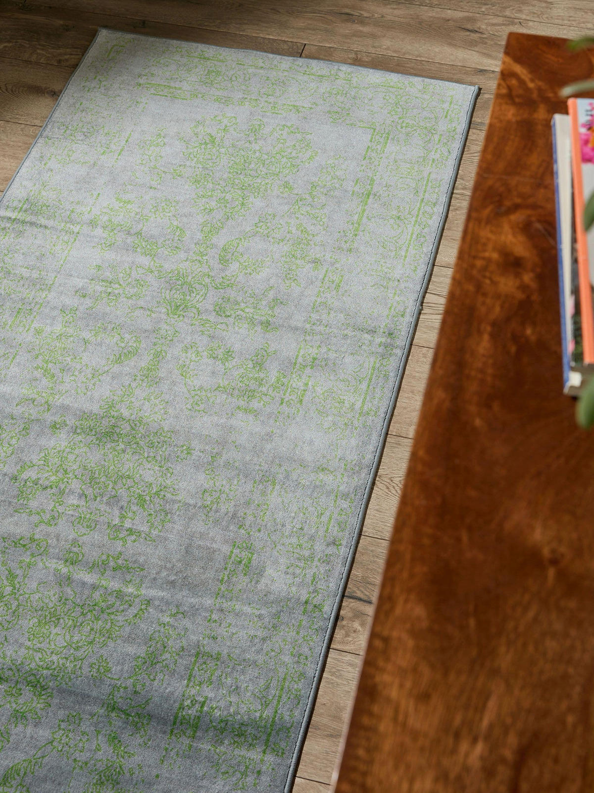 VINTAGE-LÄUFER Miray waschbar 80/240 cm - Grau/Grün, Kunststoff (80/240cm) - benuta Nest