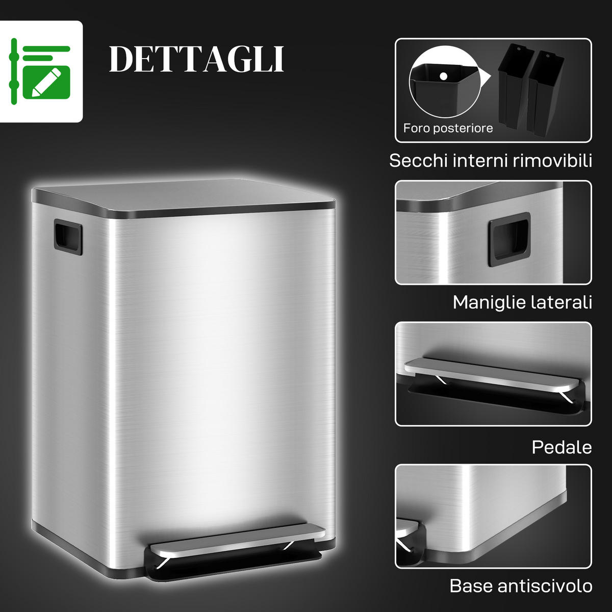 ABFALLEIMER Silberfarben 1 Stück - Silberfarben, Metall (36.7/58/41.8cm) - GiPP