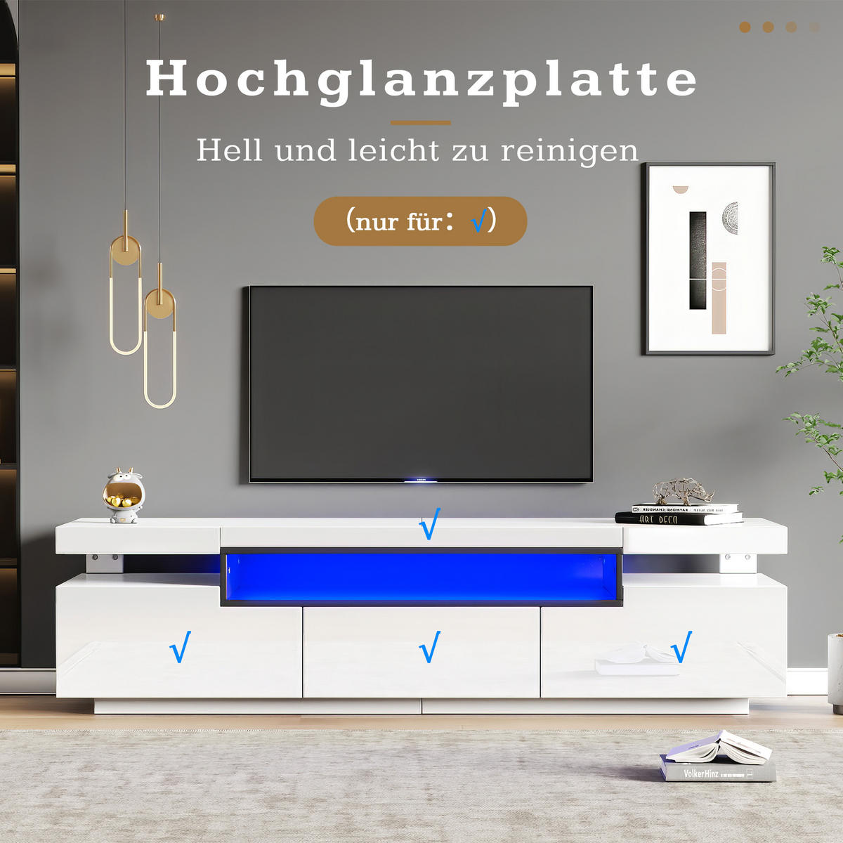 TV-ELEMENT in Weiß TV Schrank mit LED-Beleuchtun,Schubladen,B160/T39/H42cm - Weiß, Holzwerkstoff (160/42/39cm) - STILVORA