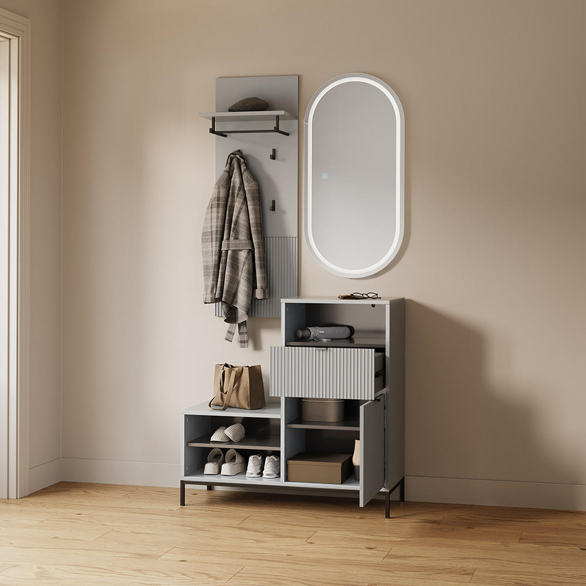 WANDGARDEROBE Aterno Grau 43 x 120 cm - Grau, Holzwerkstoff (43/120/27cm) - Livinity®