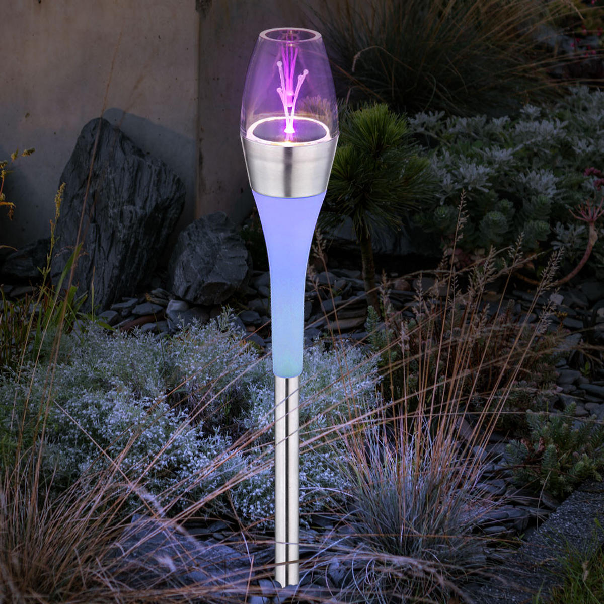 LED AUSSENLEUCHTE Solar Edelstahl Silber 3er Set - Silberfarben, Metall (6.7/6.7/55cm) - Globo Lighting