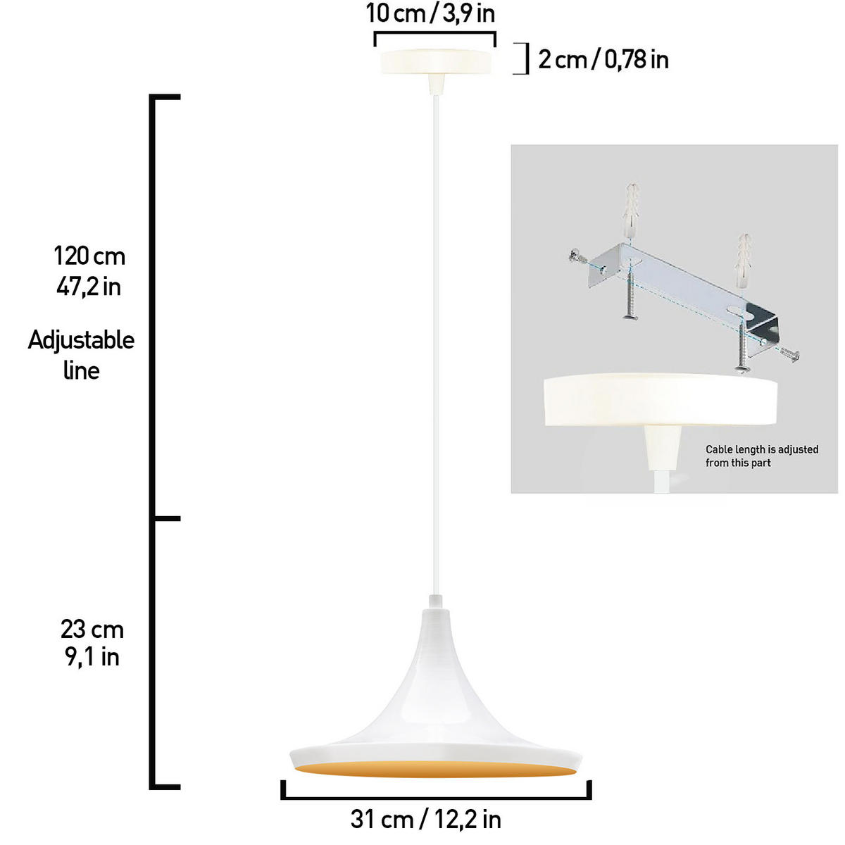 PENDELLEUCHTE Genisy 31/23 cm - Weiß, Holz/Metall (23/31/23cm) - Bamyum