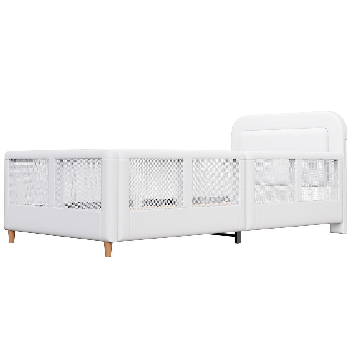 POLSTERBETT 90/200 cm weiß aus MDF und PU mit Seitengittern - Weiß, Holzwerkstoff (90/200cm) - OKWISH