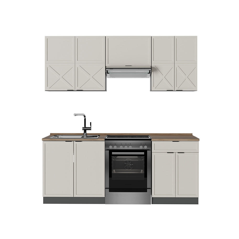 KÜCHENZEILE Fame-Line GrauBeige/Anthrazit 200 cm, AP Eiche - Anthrazit/Grau, Holzwerkstoff (200/81.6/60cm) - Vicco