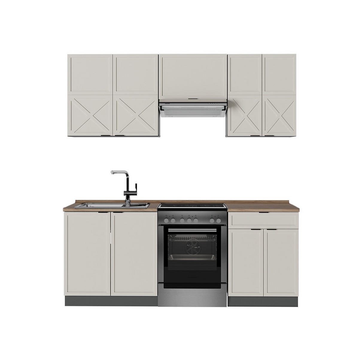 KÜCHENZEILE Fame-Line GrauBeige/Anthrazit 200 cm, AP Eiche - Anthrazit/Grau, Holzwerkstoff (200/81.6/60cm) - Vicco