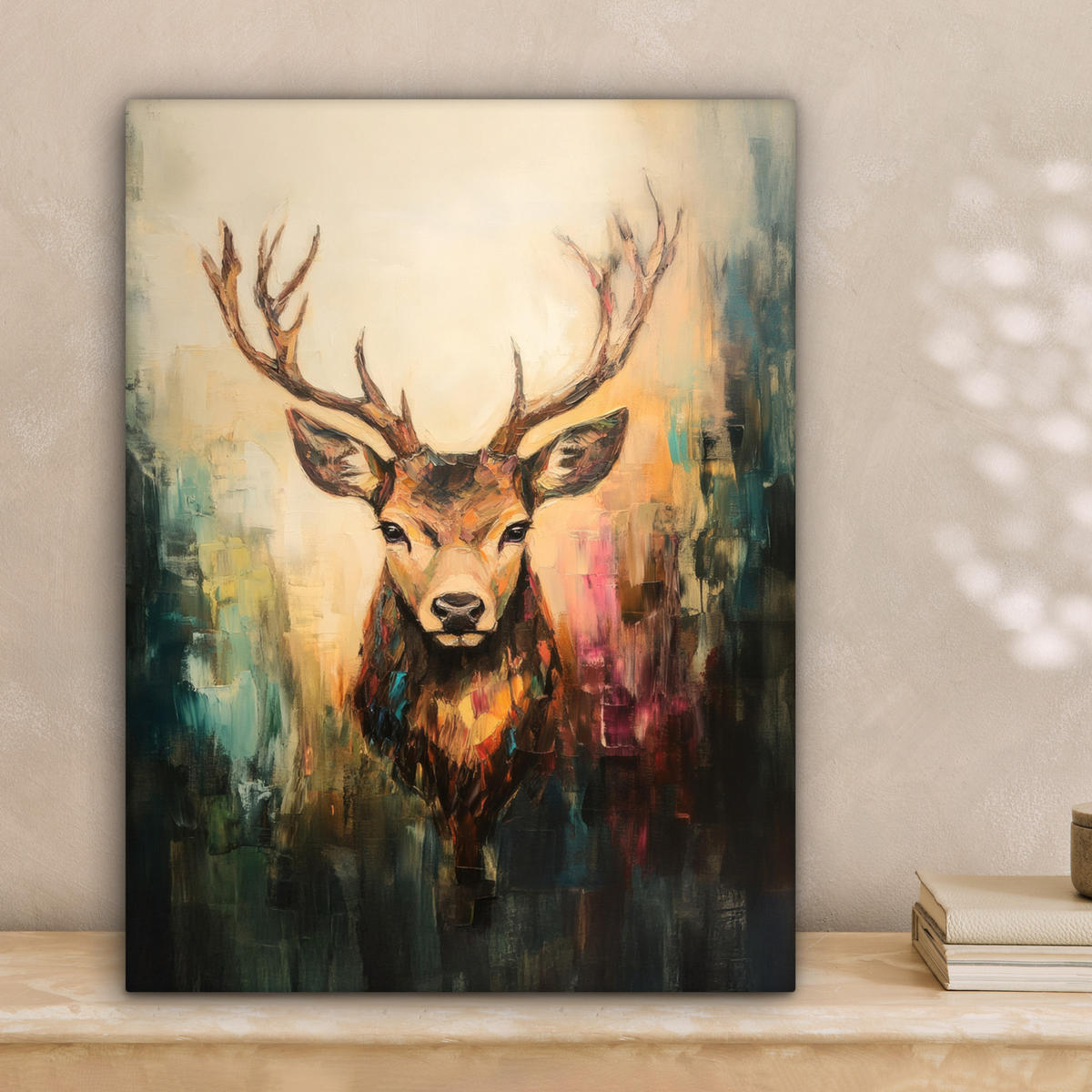 LEINWANDBILD Hirsch - Gemalt - Geweih - Braun Room Decor 30x40 cm - Haselnussfarben, Textil (30/40cm) - MuchoWow