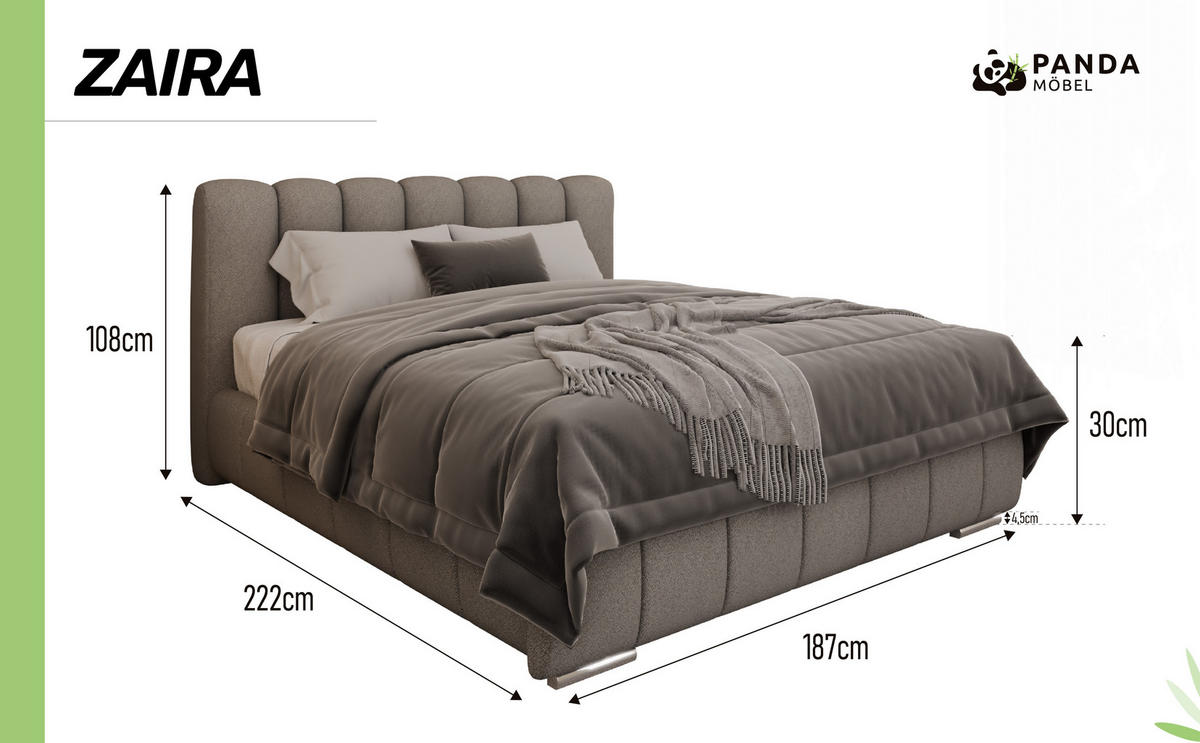 POLSTERBETT Zaira 160x200cm – Elegantes Polsterbett für modernen Wohnstil , Taschenfederkernmatratze Pocket (19cm), hellgrau - Hellgrau, Holz (160/200cm) - Panda Möbel