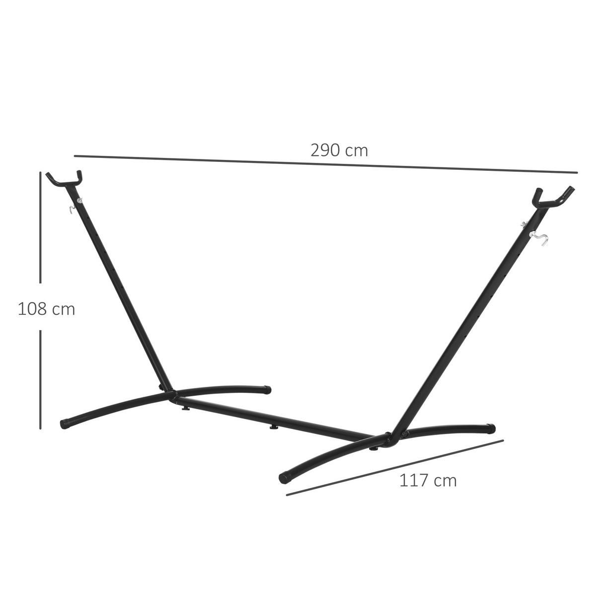 HÄNGEMATTENGESTELL DE-07079 mit Haken, wetterfest, bis 120 kg - Schwarz, Metall (117/286/110cm) - ComfortXL