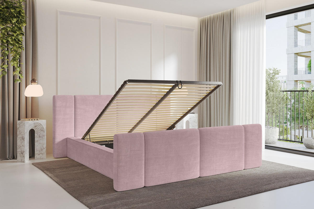POLSTERBETT mit Bettkasten, Fußteil und Lattenrost, Boxbett ohne Matratze - RIVO-Z 160x200 Rosa - Rosa, Holzwerkstoff/Textil (160/200cm) - ALTDECOR