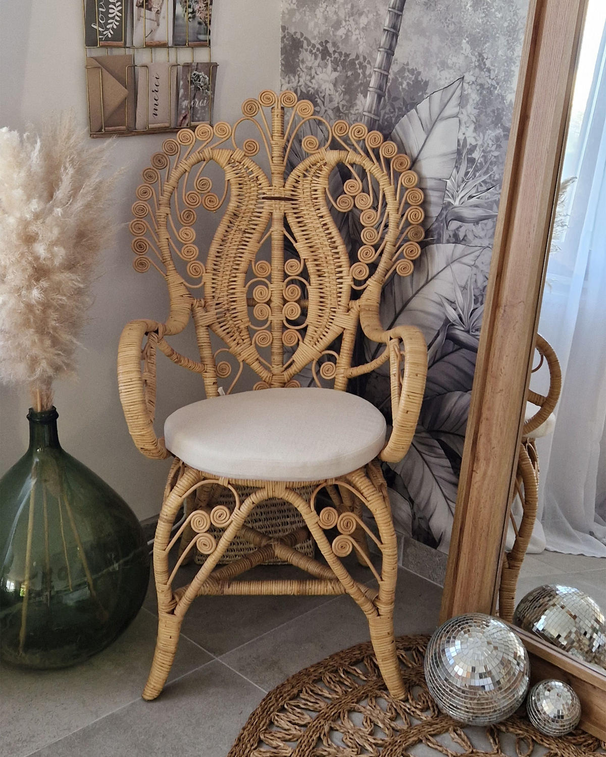 PFAUENSTUHL Rattan natürlich/beige Carrara - Beige/Naturfarben, Naturmaterialien (65/114/65cm) - Beliani