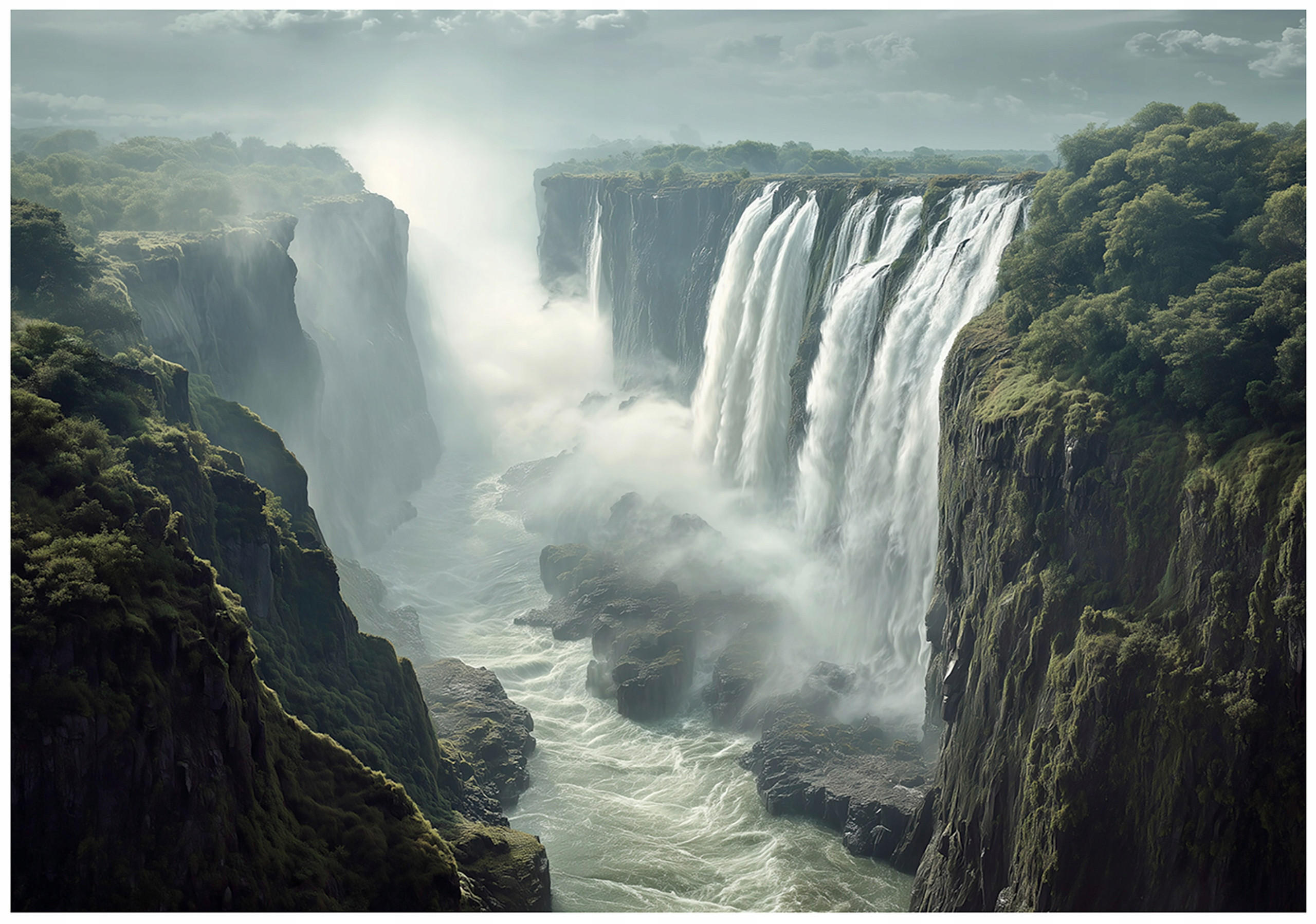 FOTOTAPETE Wasserfall Landschaft Grün 400x280 cm - Multicolor, Papier (400/280cm) - Wallarena
