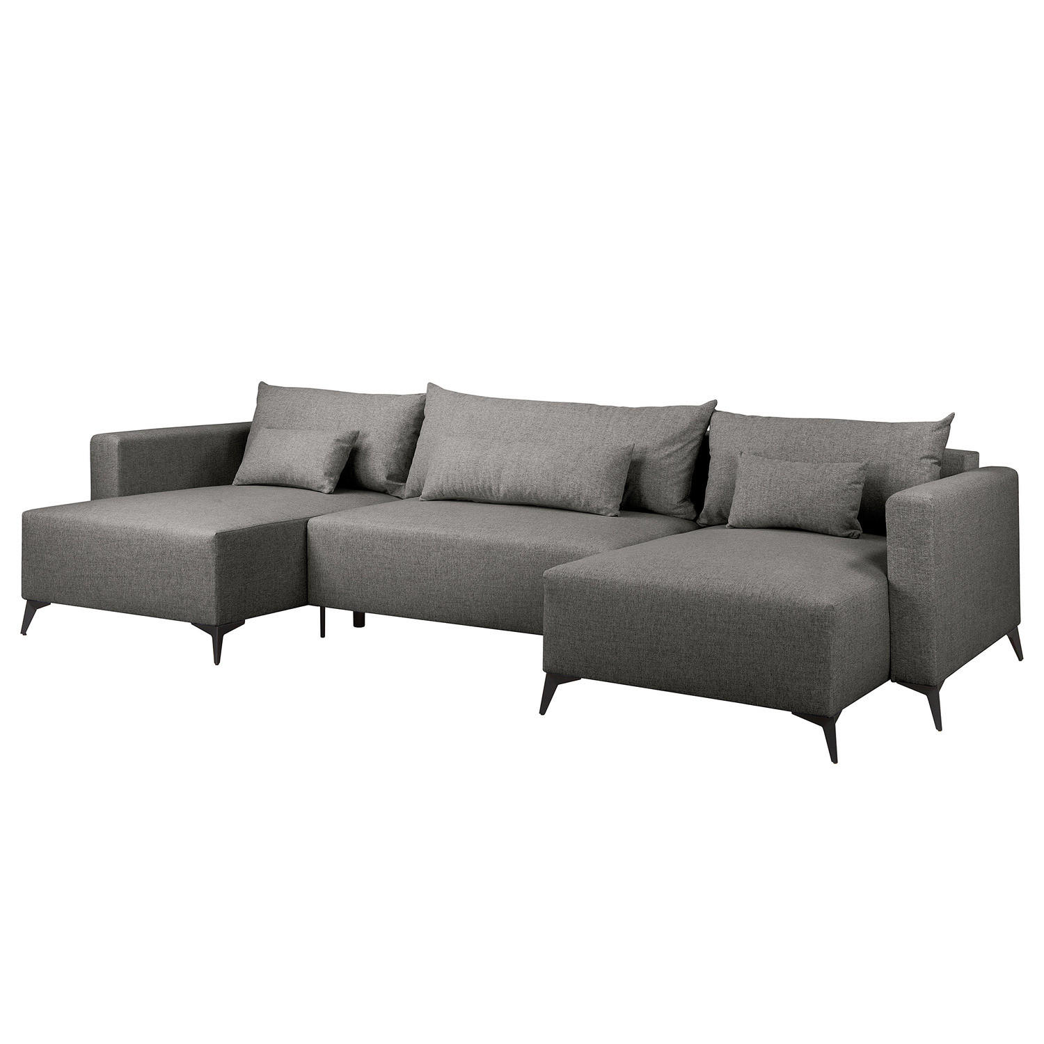 WOHNLANDSCHAFT - Anthrazit/Schwarz, Textil (382/81/148cm) - home24