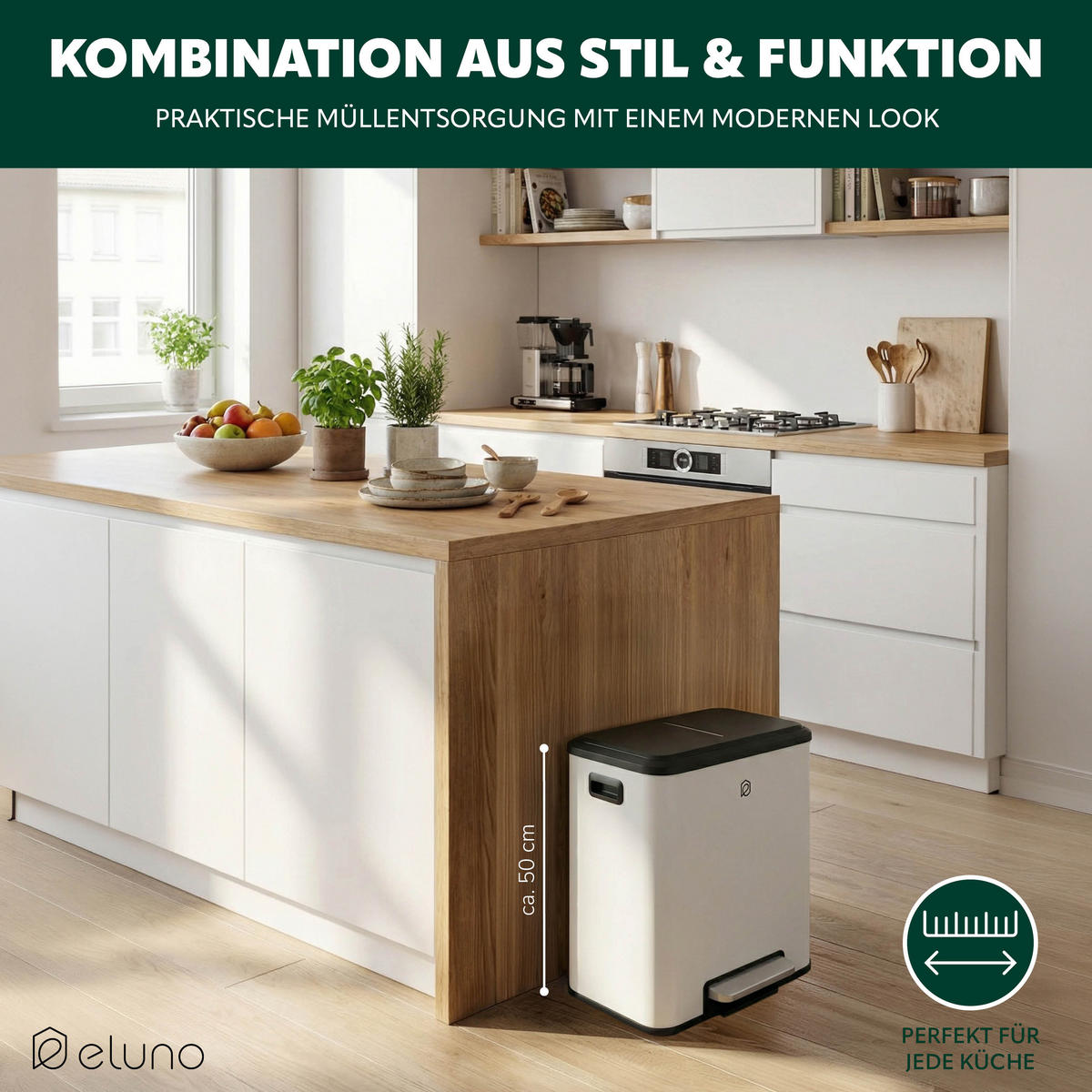 ABFALLEIMER 30 Liter, weiß - Weiß, Metall (42.5/50/33.5cm) - eluno