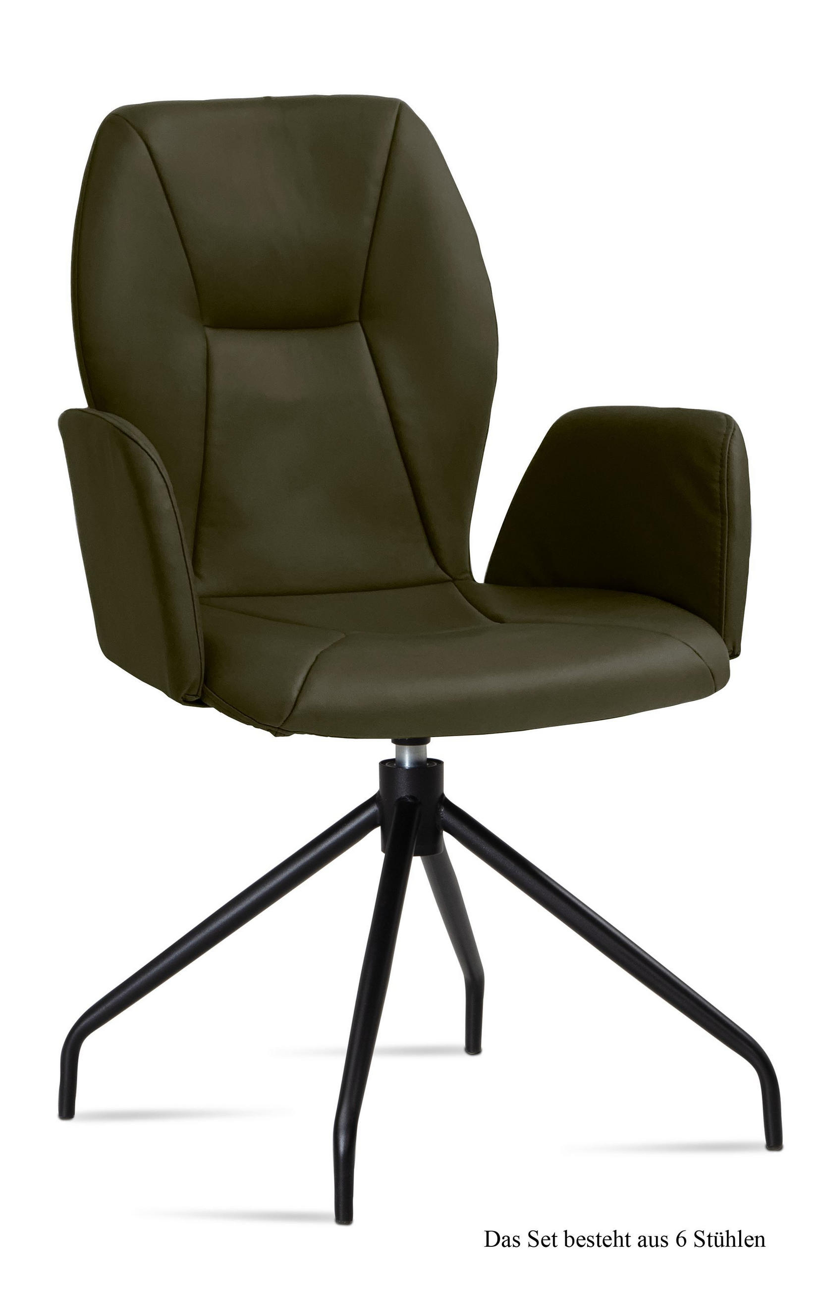 ARMLEHNSTUHL drehbar (6er-Set) Dorett 58x92x60 Schwarz/Khaki - Dunkelgrün/Schwarz, Kunststoff (60/92/58cm) - 58aufmkessel