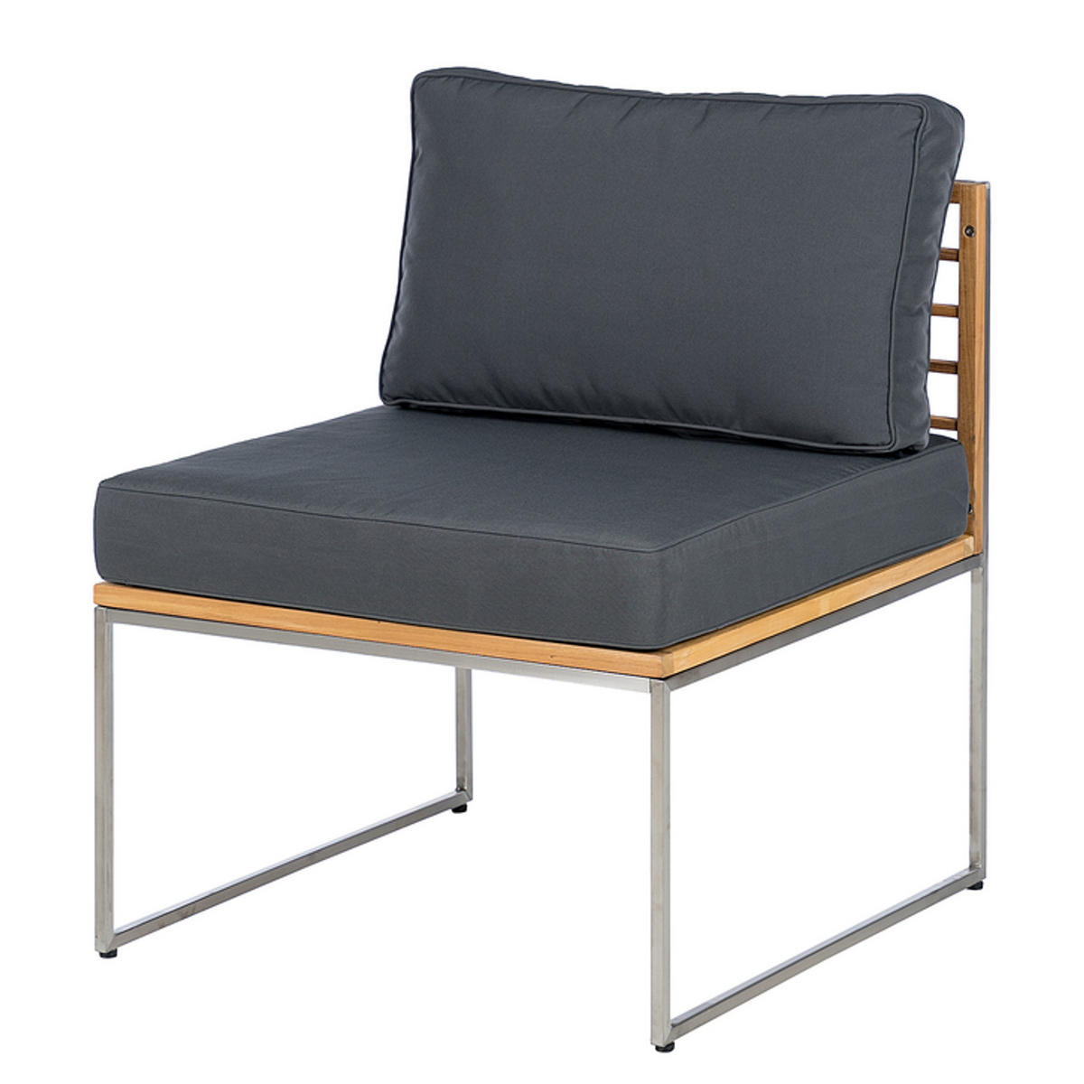 SESSELMODUL - Grau / Braun - Teak / Edelstahl - Webstoff / Teak massiv - Silberfarben/Braun, Holz/Textil (70/77/70cm) - home24