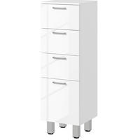 BADEZIMMERSCHRANK 30x30x93 cm Weiß aus Massivholz mit 4 Schubladen & Hochglanzfront - Weiß, Holzwerkstoff (30/93/30cm) - Modfu