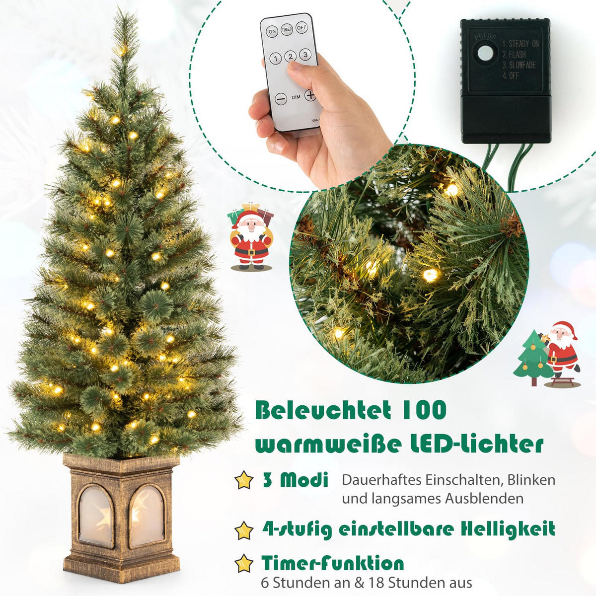 WEIHNACHTSBAUM Tannenbaum im Topf mit LEDs und Timer 120 cm grün - Grün, Kunststoff (120cm) - COSTWAY