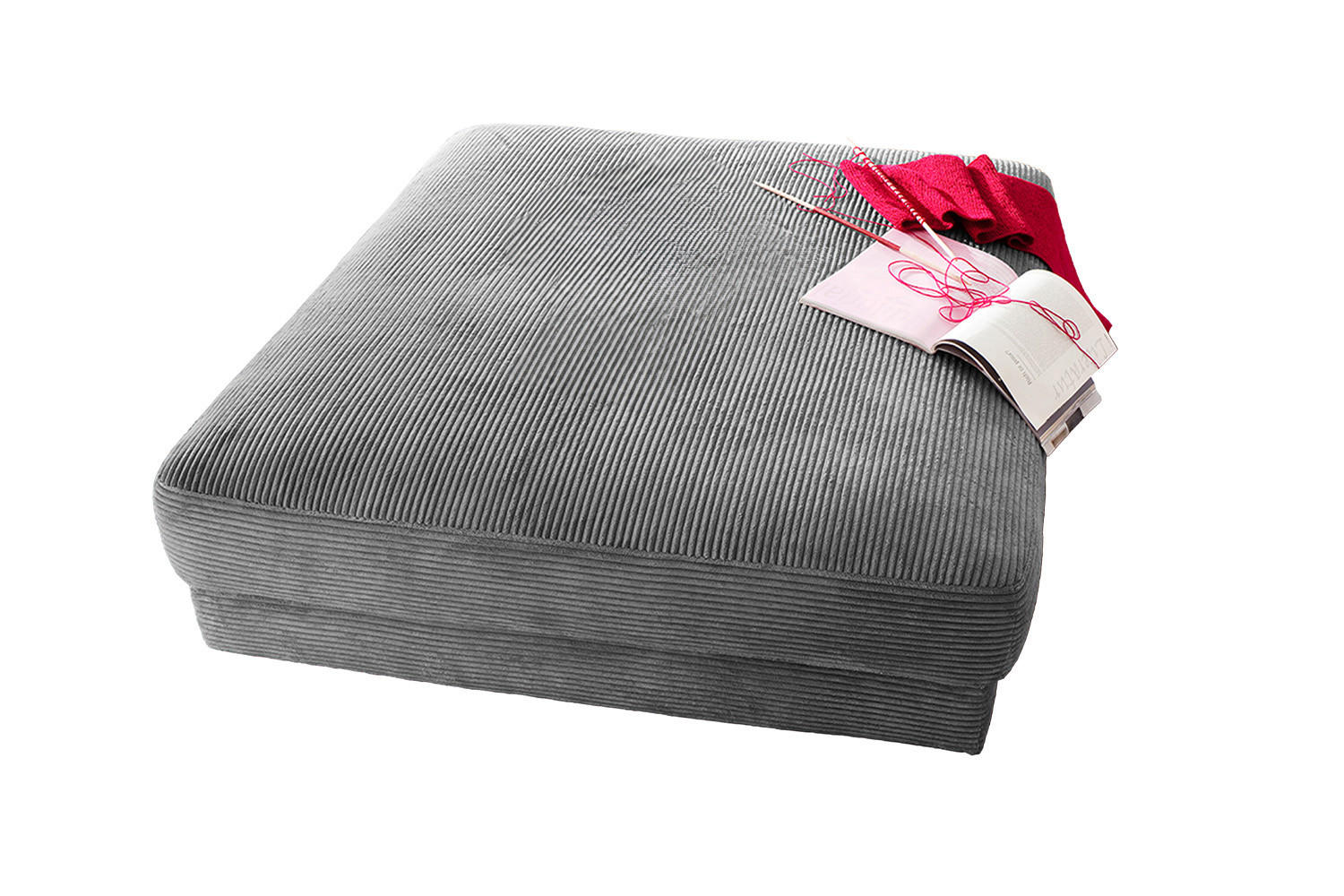 BIG HOCKER MADELINE Grau Cord - Grau, Textil (120/43/120cm) - KAWOLA
