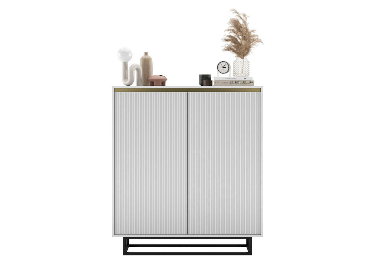 HIGHBOARD Selene 2D Weiß Matt 111 cm - Schwarz/Weiß, Holzwerkstoff/Metall (111/125/35cm) - Meble Lindner