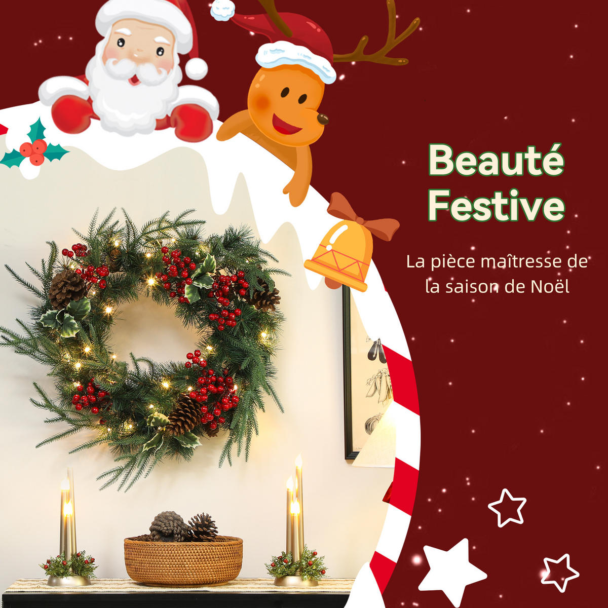 BELEUCHTETER Weihnachtskranz Grün 60.0/60.0/8.0 cm - Grün, Kunststoff (60cm)