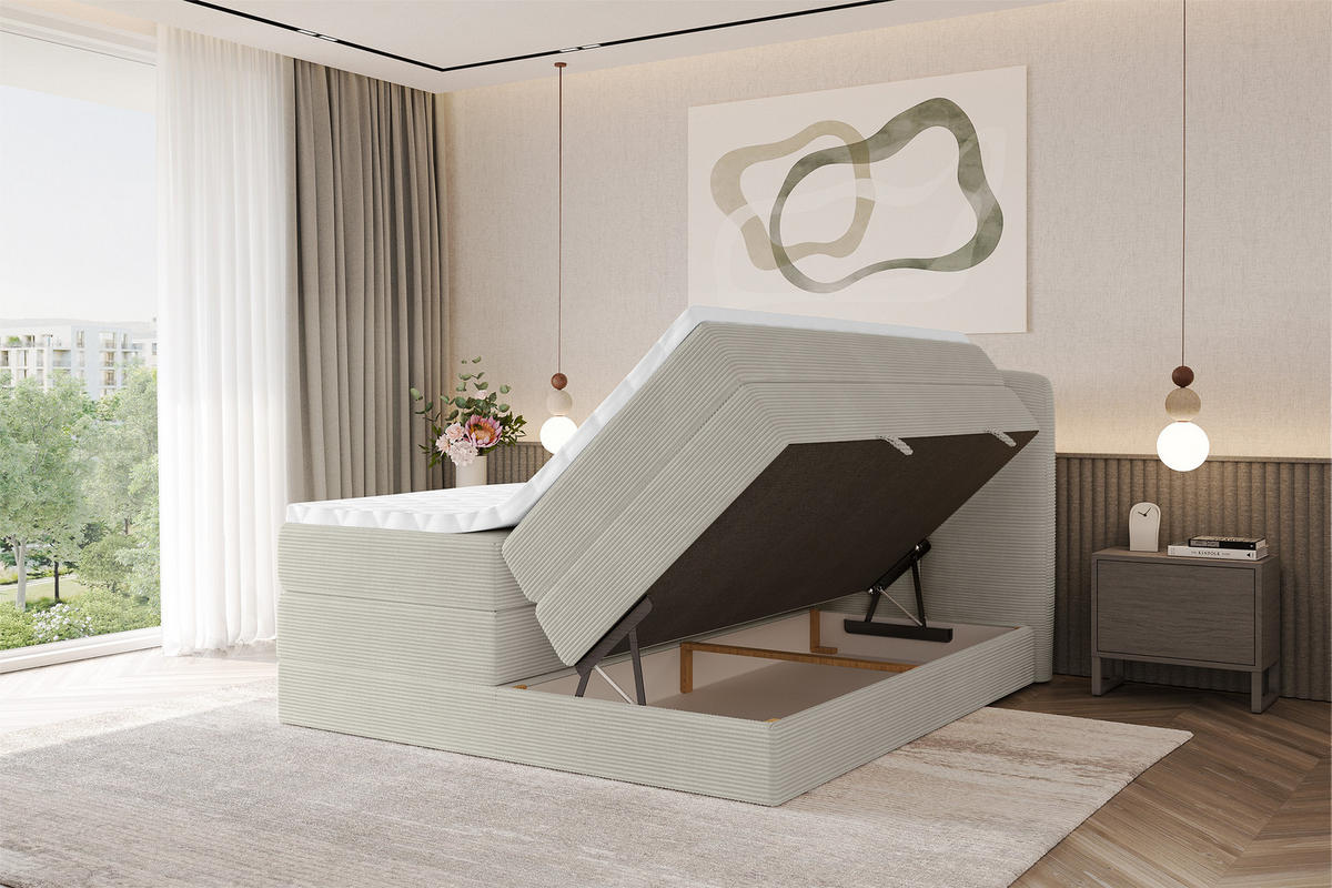 BOXSPRINGBETT mit Matratze H3/H4 - NINA KING - 160x200 cm Creme - Perlmutt, Holzwerkstoff (160/200cm) - ALTDECOR