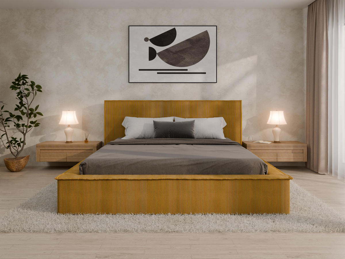 POLSTERBETT SANA 180x200cm Elegantes Polsterbett für modernen Wohnstil , ohne matratze, Currygelb - Rostfarben, Holz (180/200cm) - Panda Möbel