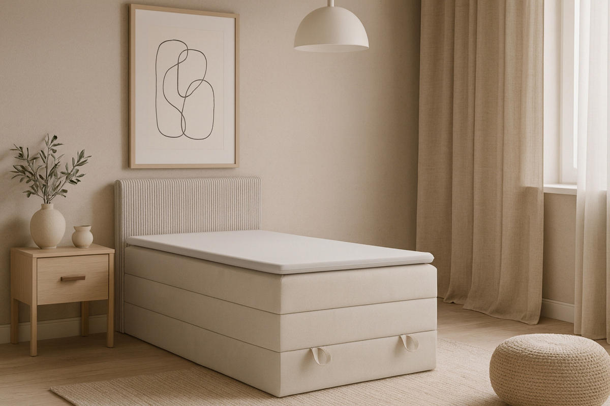 BOXBETT ORO 100/200 in Velours/Cord Ecru - Ecru, Holz/Holzwerkstoff (100/200cm) - Deine Möbel 24