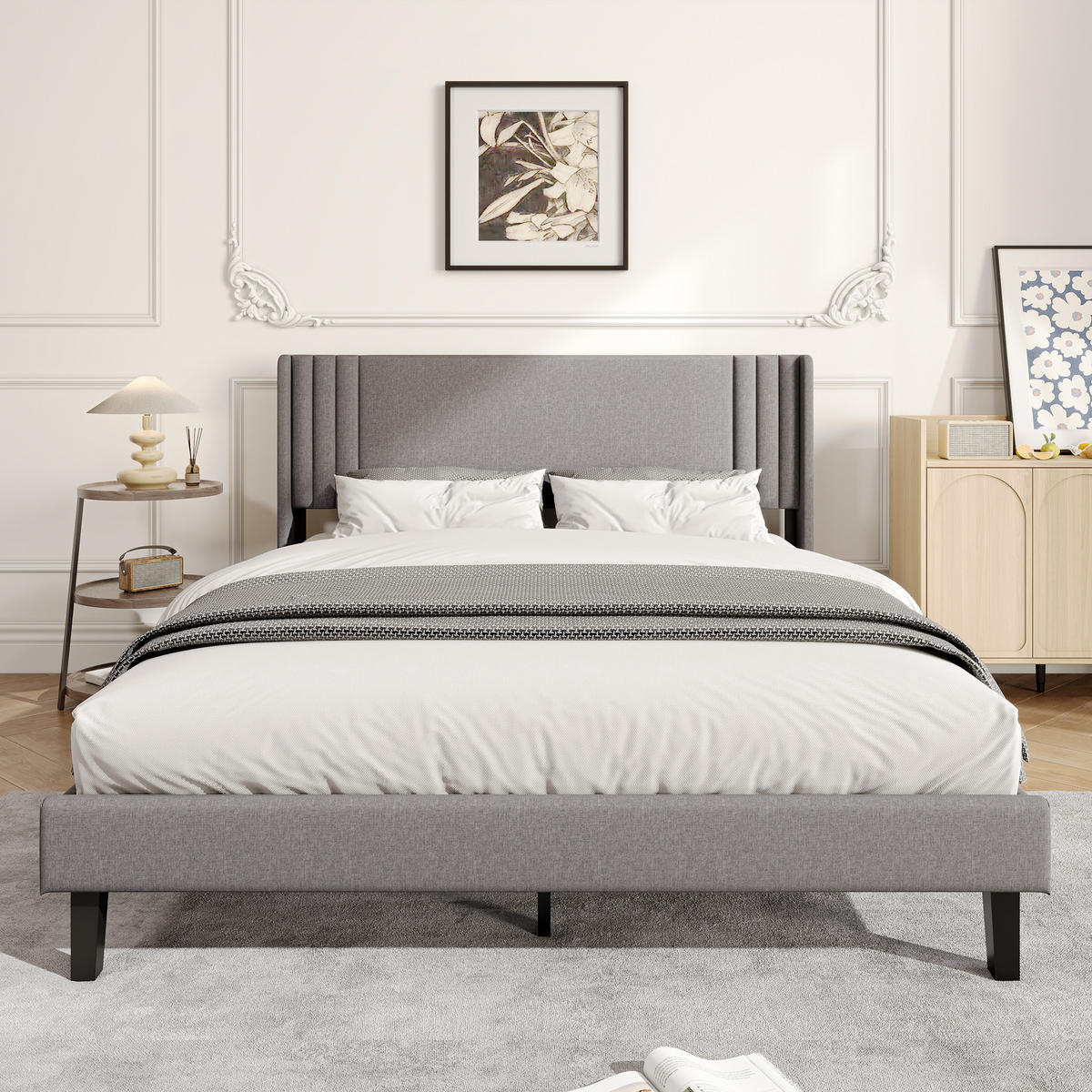 POLSTERBETT 140x200 cm Doppelbett mit Lattenrost, Leinenstoff Grau - Grau, Metall (140/200cm) - EuroLiving