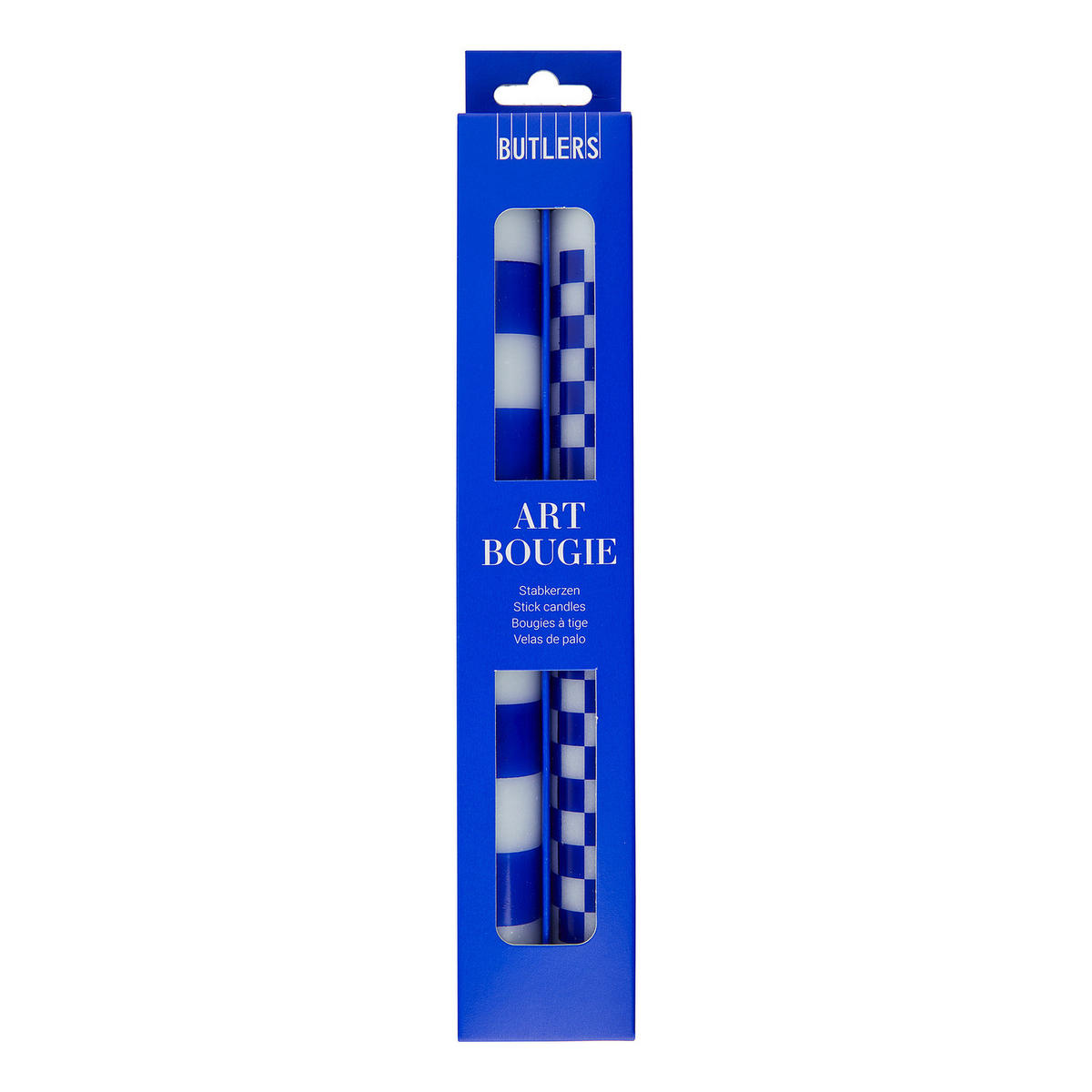 STABKERZE (2er Set) Art Bougie Checker - Blau/Weiß, Naturmaterialen (2.5/25/2.5cm) - Butlers