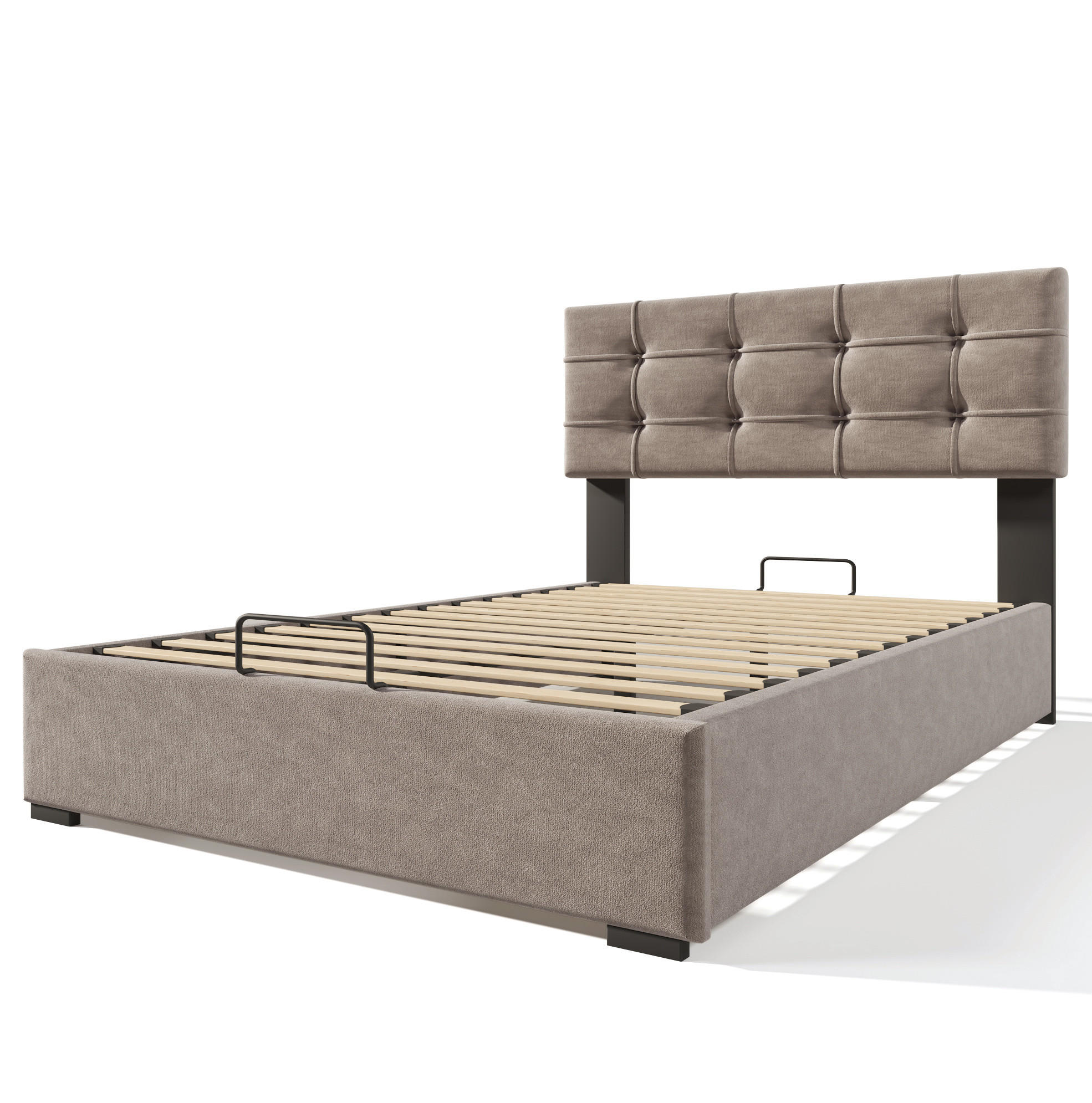 POLSTERBETT aus Samt 90x200 cm Hellgrau mit Bettkasten, verstellbarem Kopfteil und Matratze - Hellgrau, Textil (90/200cm) - IVMEU