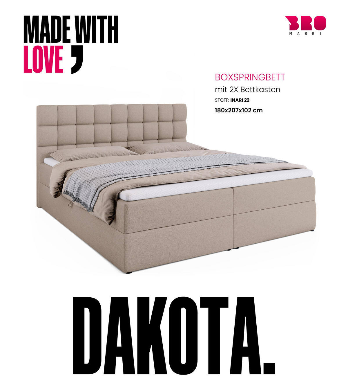 BOXBETT Dakota mit Topper 180/200 Beige - Beige, Textil (180/200cm) - Bromarkt