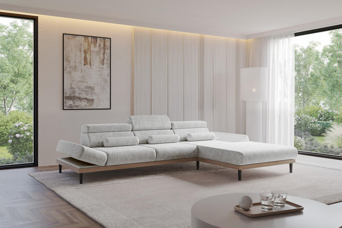 ELEKTRISCHES ECKSOFA Rechts MONA 316x205x85 Grau Velours - Grau, Holzwerkstoff/Textil (316/205cm) - ALTDECOR