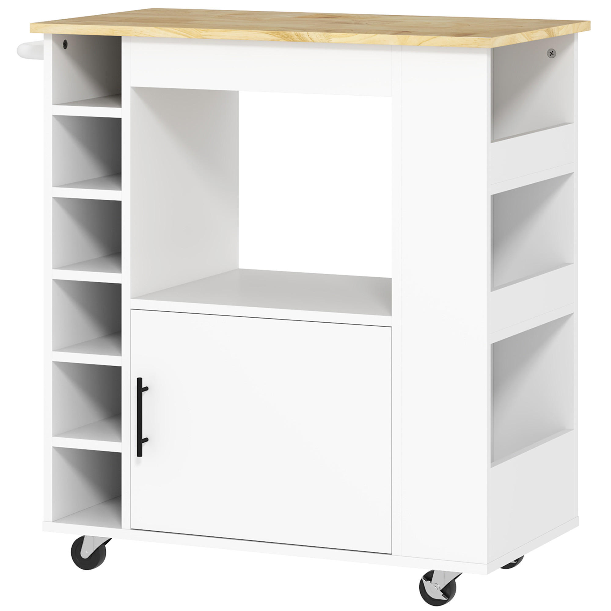 KÜCHENWAGEN Servierwagen mit Schrank, Arbeitsplatte, Ablagen, Weinregalen, Eiche - Eichefarben/Schwarz, Holz/Holzwerkstoff (40/83/83cm) - HOMCOM