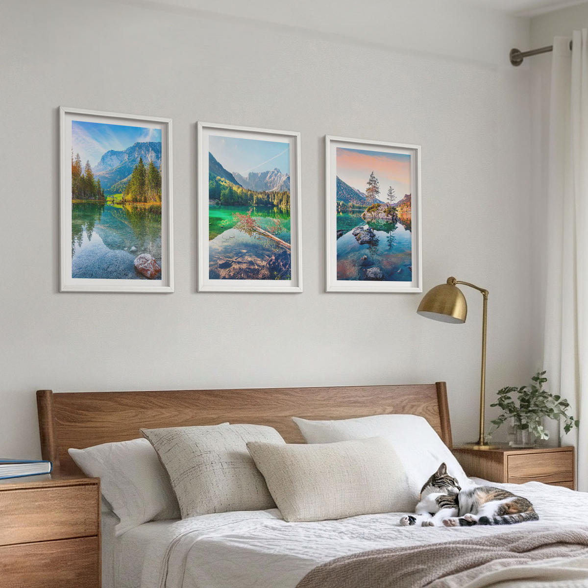 BILDER SET 3er Set - 40x60 cm Weißer Rahmen - Naturlandschaft der Bergseen - Weiß, Kunststoff (40/60cm) - TULUP